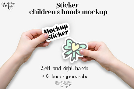 Child Hands Sticker Mockup. PSD, PNG