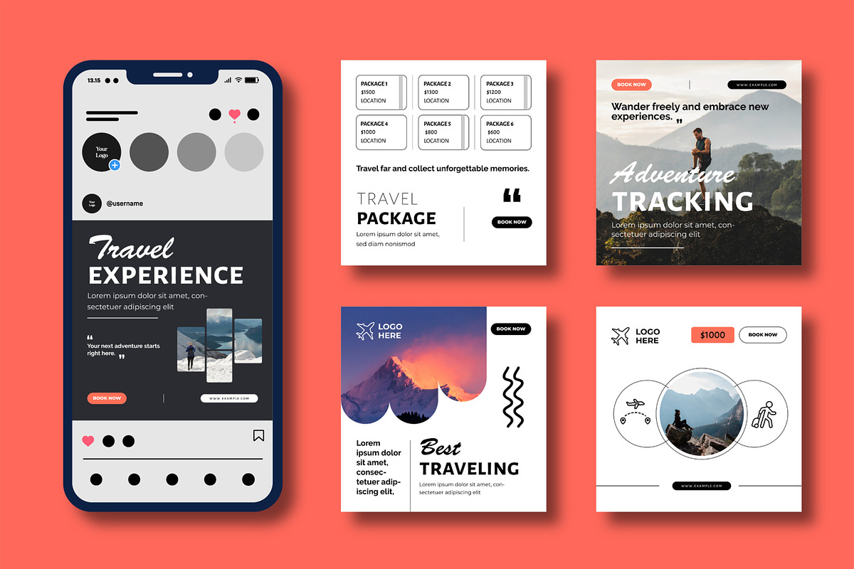 Travel Social Media Template Layout, a Social Media Template by MightyDesign (Photo 2 of 8)