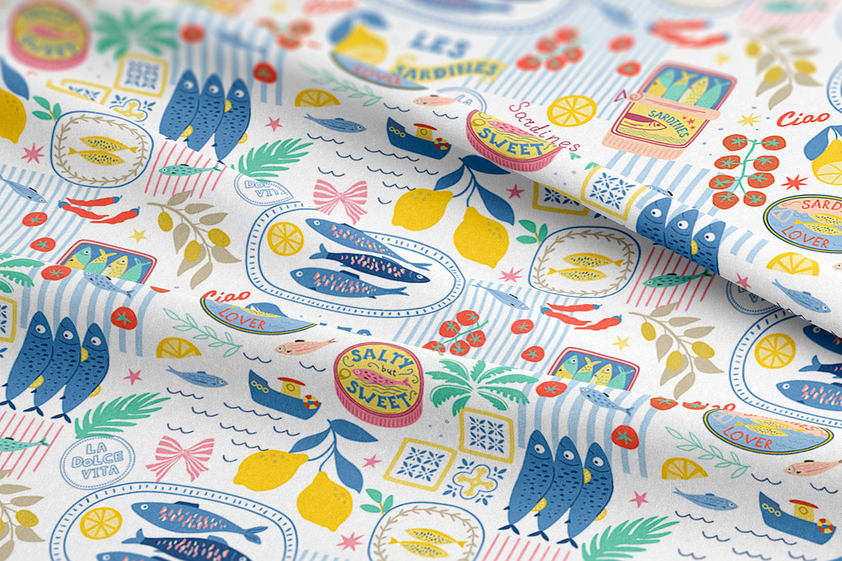 Mediterranean food Sardine patterns, a Pattern Graphic by Tani Kuzminka (Photo 12 of 25)