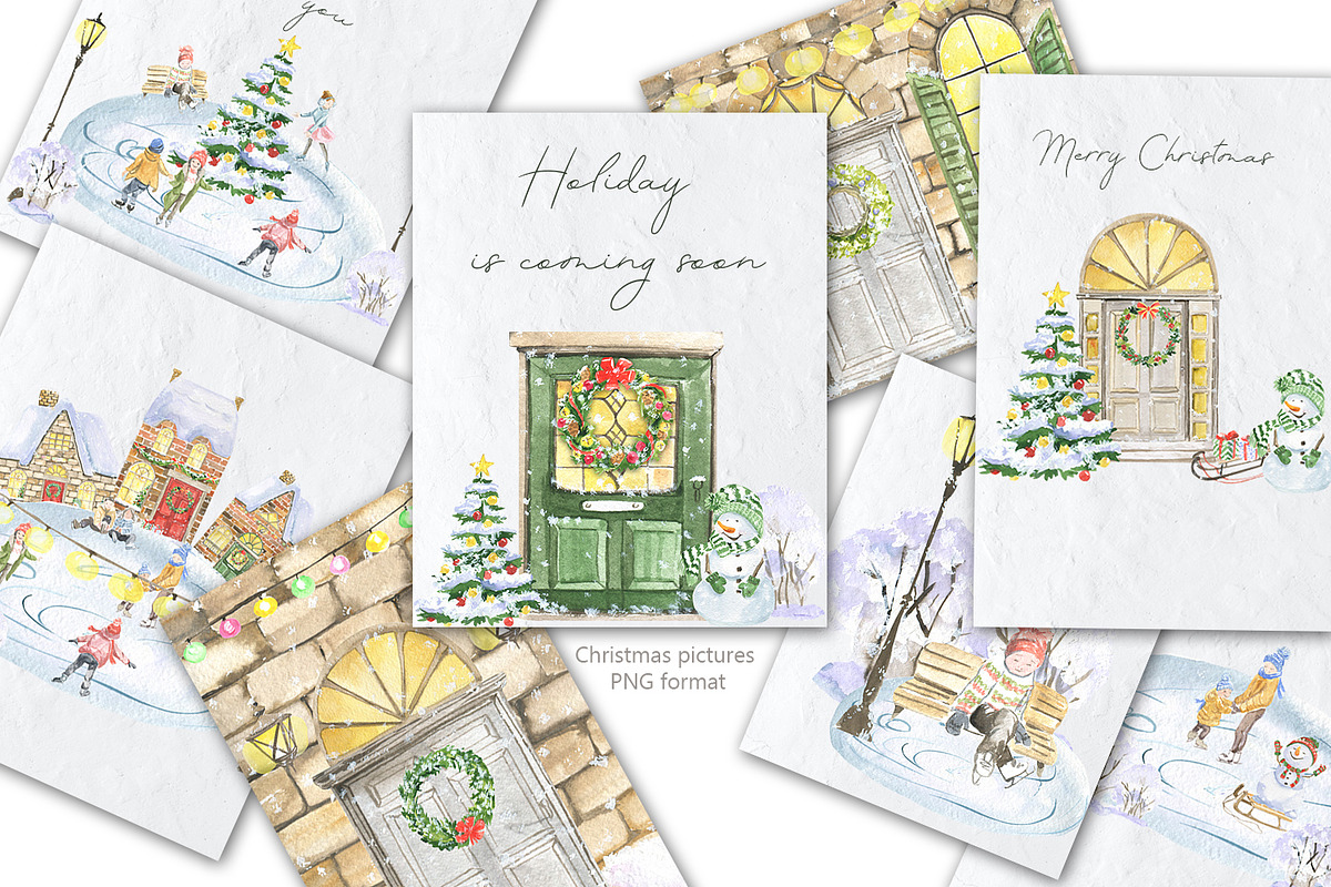 Christmas houses, an Illustration by Love Watercolor Store (Photo 9 of 12)