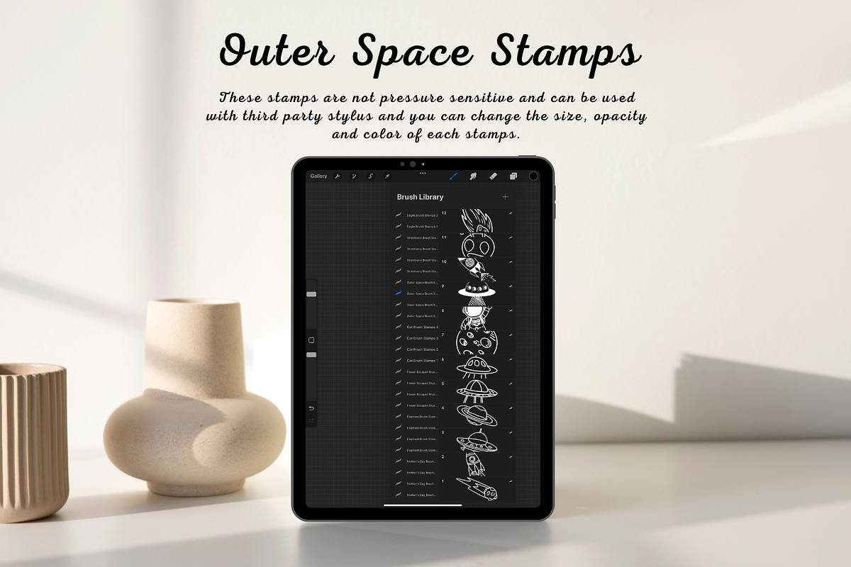 100 Outer Space Procreate Stamps, a Brush Add-On by Painter Creative Books (Photo 2 of 9)