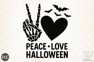 Peace Love Halloween, Skeleton Hand, an Illustration by Libby Wishes