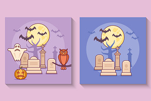 Set Of 9 Halloween Flat Style Icons.