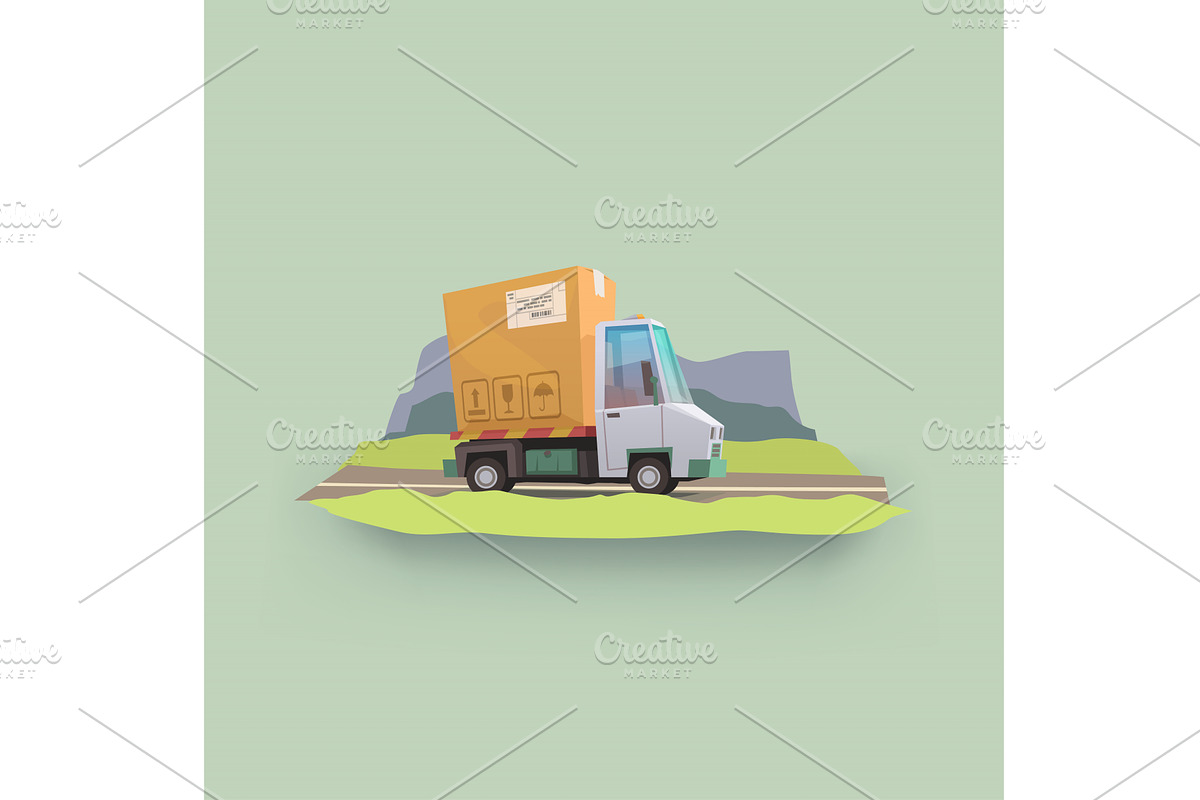 cartoon post white truck delivering, a Transportation Illustration by IfH