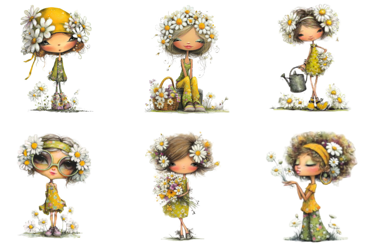 Whimsical Daisy Girl Clip Art, an Illustration by Designking (Photo 2 of 5)