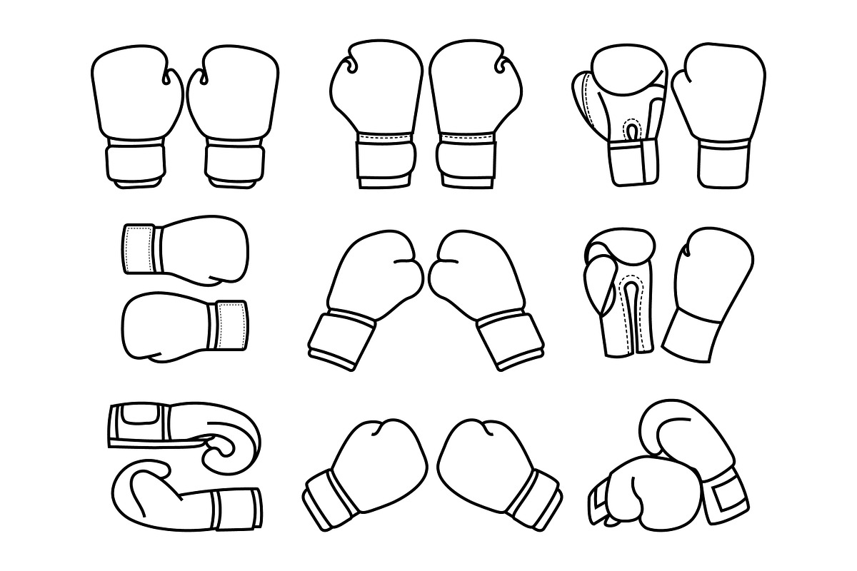 Boxing gloves depicted in various, an Outline Icon by Saba Vector