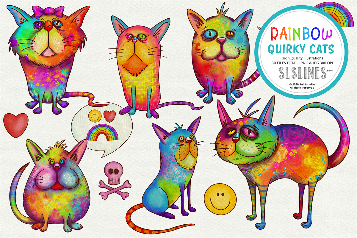 Rainbow Quirky Cat Illustrations PNG, an Animal Illustration by SLS Lines (Photo 1 of 9)