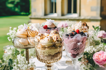 Ice cream desserts buffet table, event food catering for wedding, a Food & Drink Photo by Anneleven