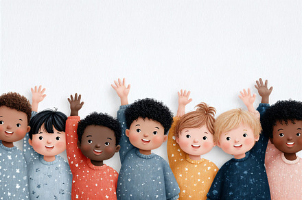 Cheerful kids celebrating learning achievements together