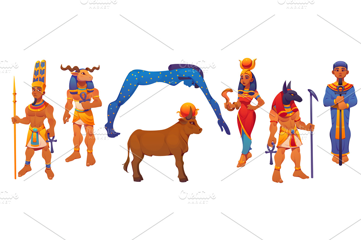 Ancient Egypt cartoon gods, a Person Illustration by Vector Tradition