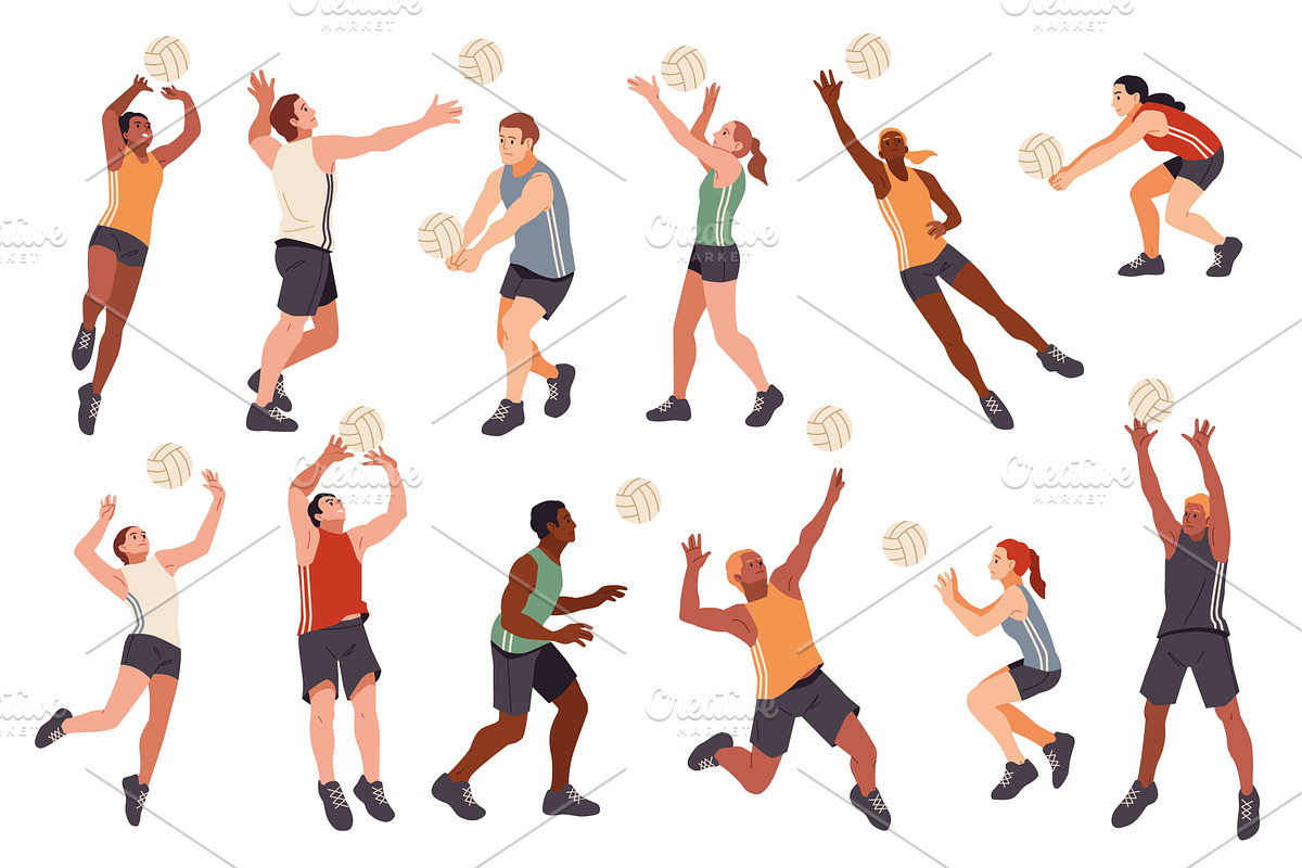 Cartoon volleyball players, a Sport Illustration by YummyBuum