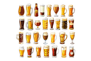 Beer glasses mugs cartoon vector set, a Food Illustration by Stock-Smart-Start