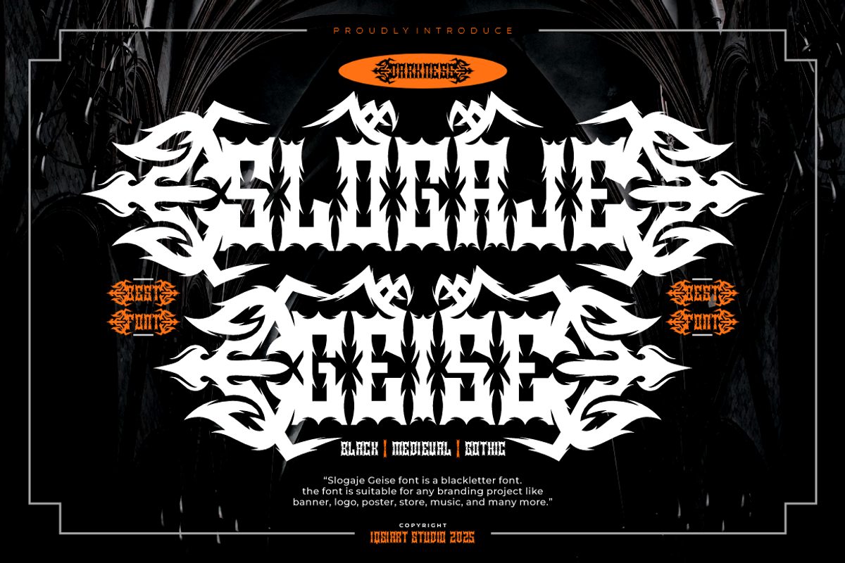 Slogaje Geise - Blackletter Font, a Blackletter Font by Iqsiart Studio (Photo 1 of 11)