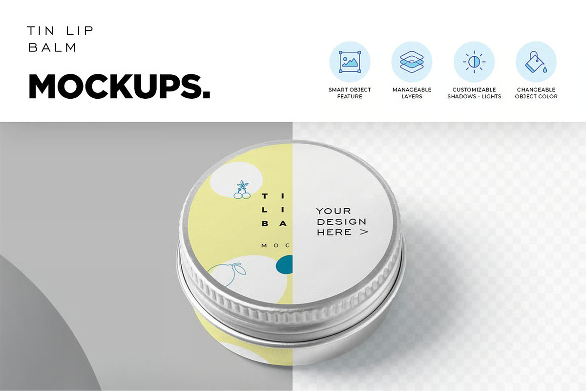 Lip Balm Round Tin Box Mockups, a Packaging Mockup by megostudi0 (Photo 4 of 6)