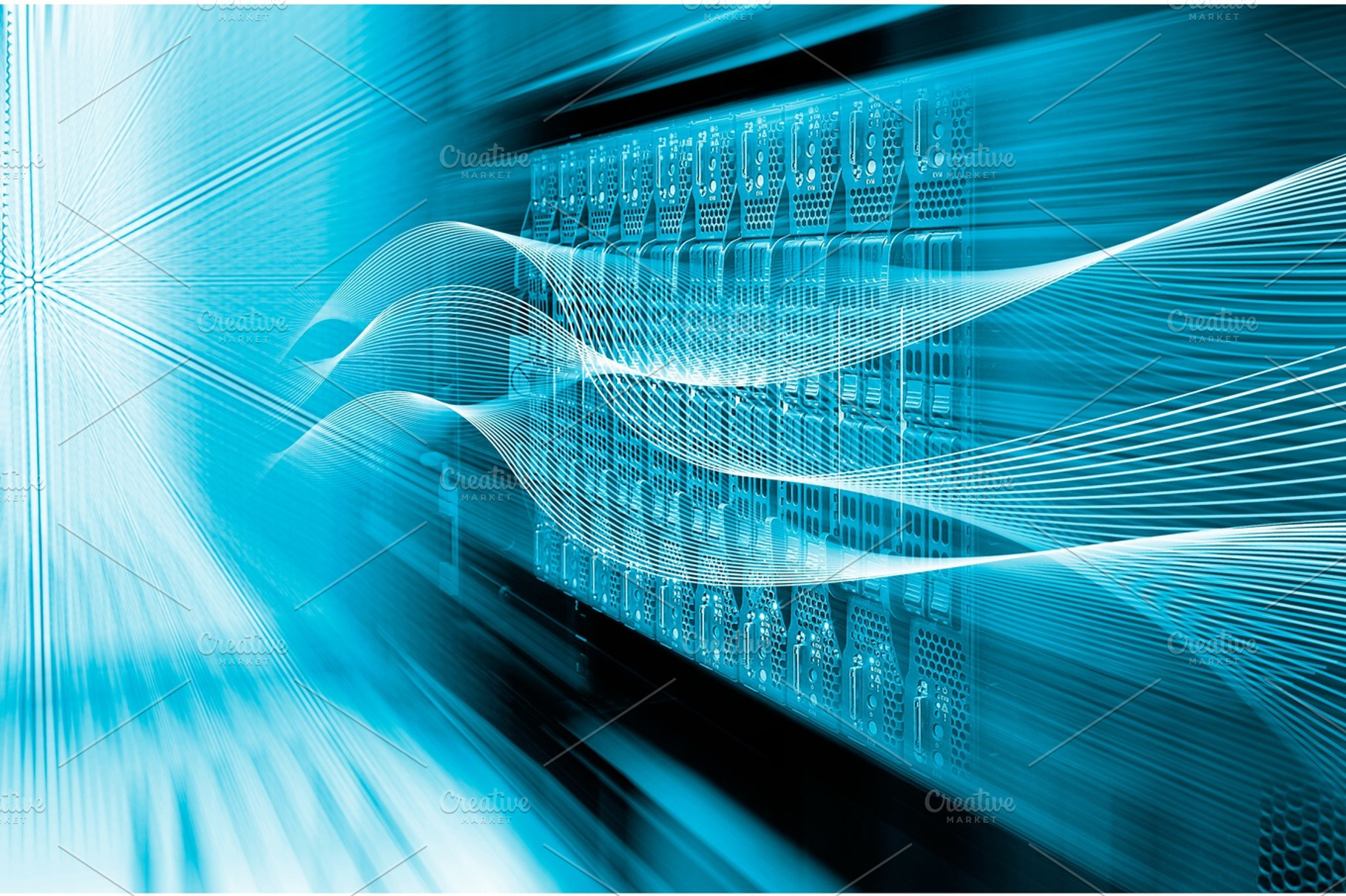 blade server equipment rack data center closeup and blur blue toning, a Technology Photo by VLADIMIRCARIBB