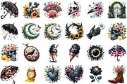 Watercolor Gothic Summer Clipart, an Illustration by Sublimation Artist (Thumbnail 2 of 6)