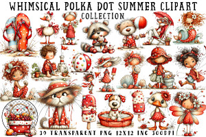 Whimsical Polka Dot Summer Clipart, an Illustration by OK Design