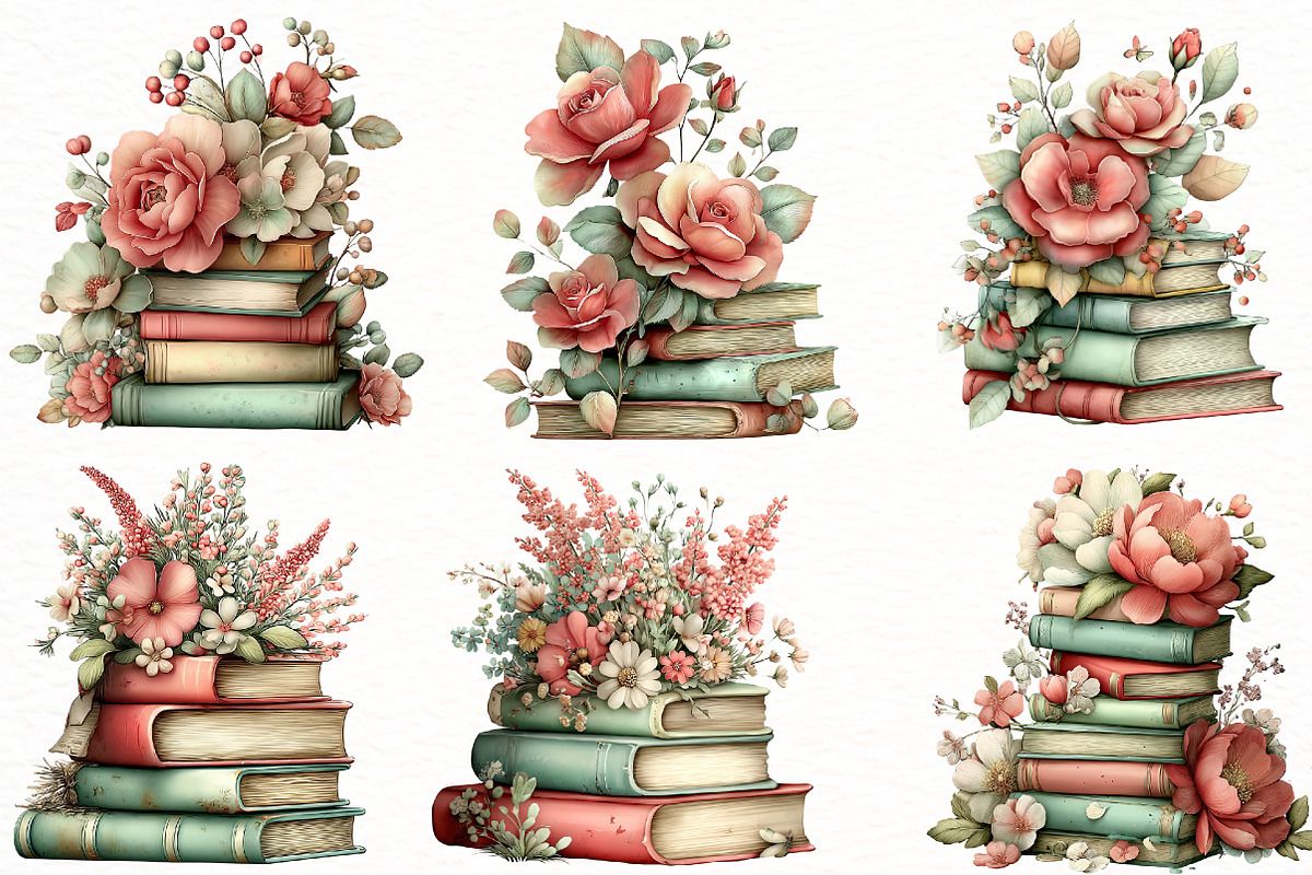 Whimsical Spring Book stack Clipart, an Illustration by Designworld (Photo 2 of 8)