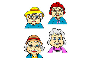 Cartoon happy old women and seniors, an Object Graphic by Vector Tradition