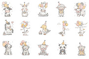 Whimsical Birthday Farm Animals PNG, an Animal Illustration by Designworld (Thumbnail 2 of 9)