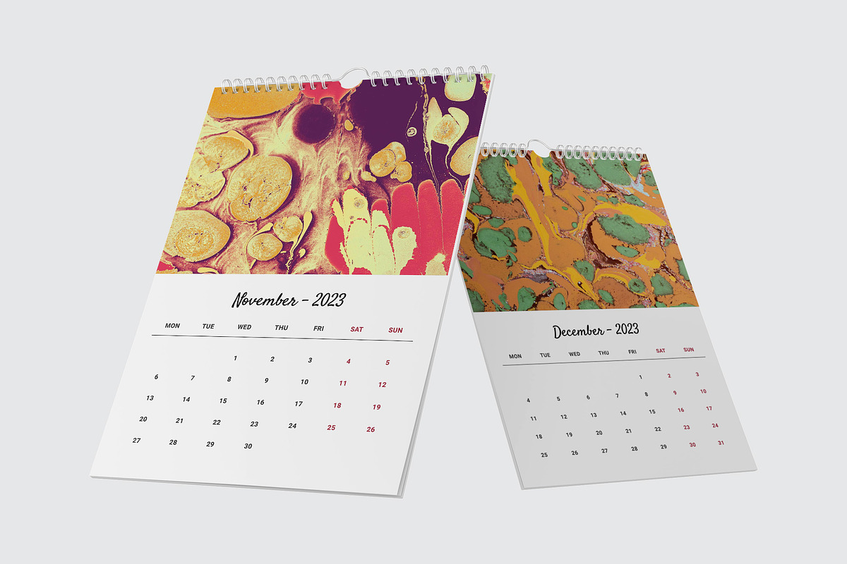 Marbling Art Calendar 2023 InDesign, a Stationery Template by Graphic Fabrica (Photo 7 of 9)