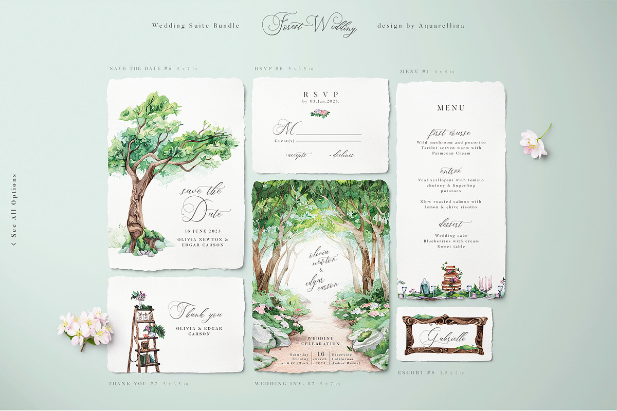 Forest Wedding Suite BUNDLE, an Invitation Template by Aquarellina (Photo 11 of 17)