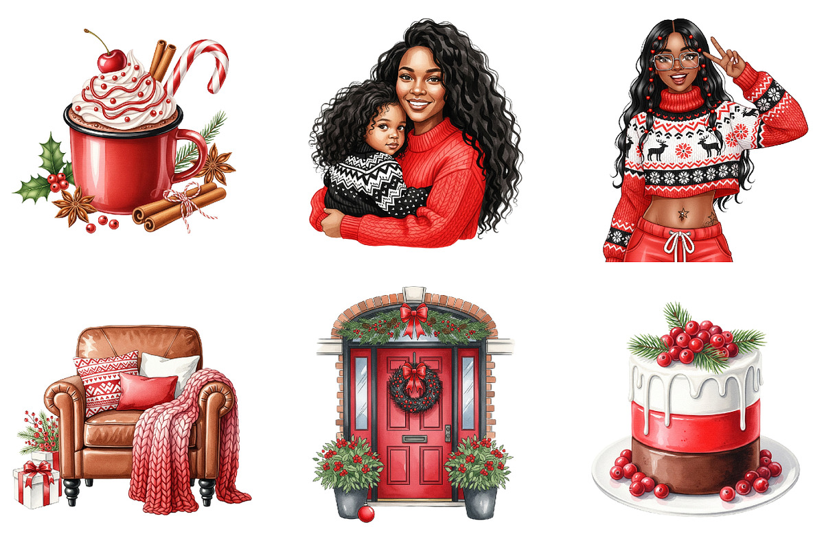 Cozy Family Christmas Clipart, an Illustration by DreamArtGraphic (Photo 2 of 4)