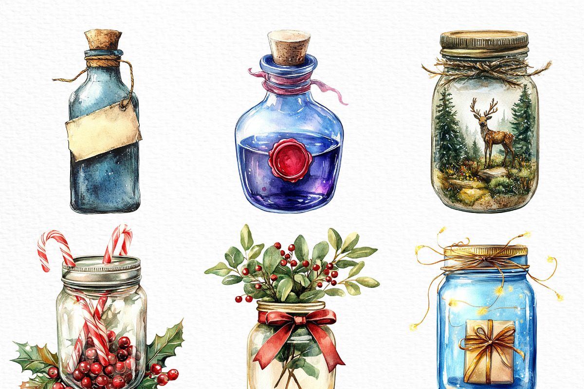 Watercolor Christmas Magic Jars, an Illustration by Craft Nest (Photo 5 of 6)