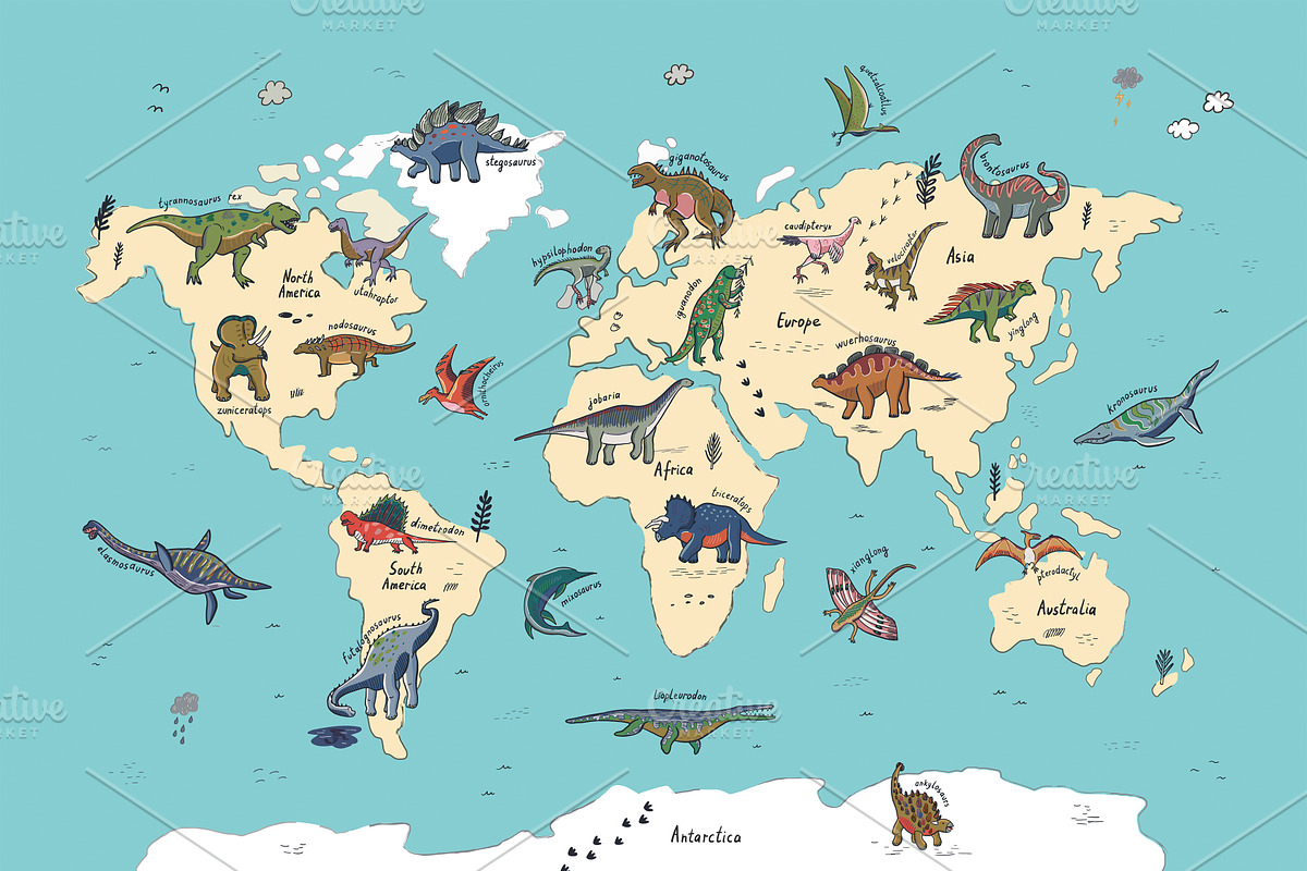 Dinosaur Map, an Animal Illustration by GooseFrol