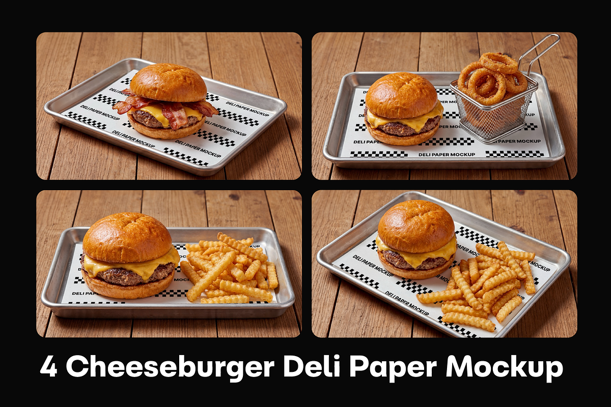 4 Cheeseburger Deli Paper Mockup Set, a Packaging Mockup by rodrigofkaminski (Photo 1 of 5)