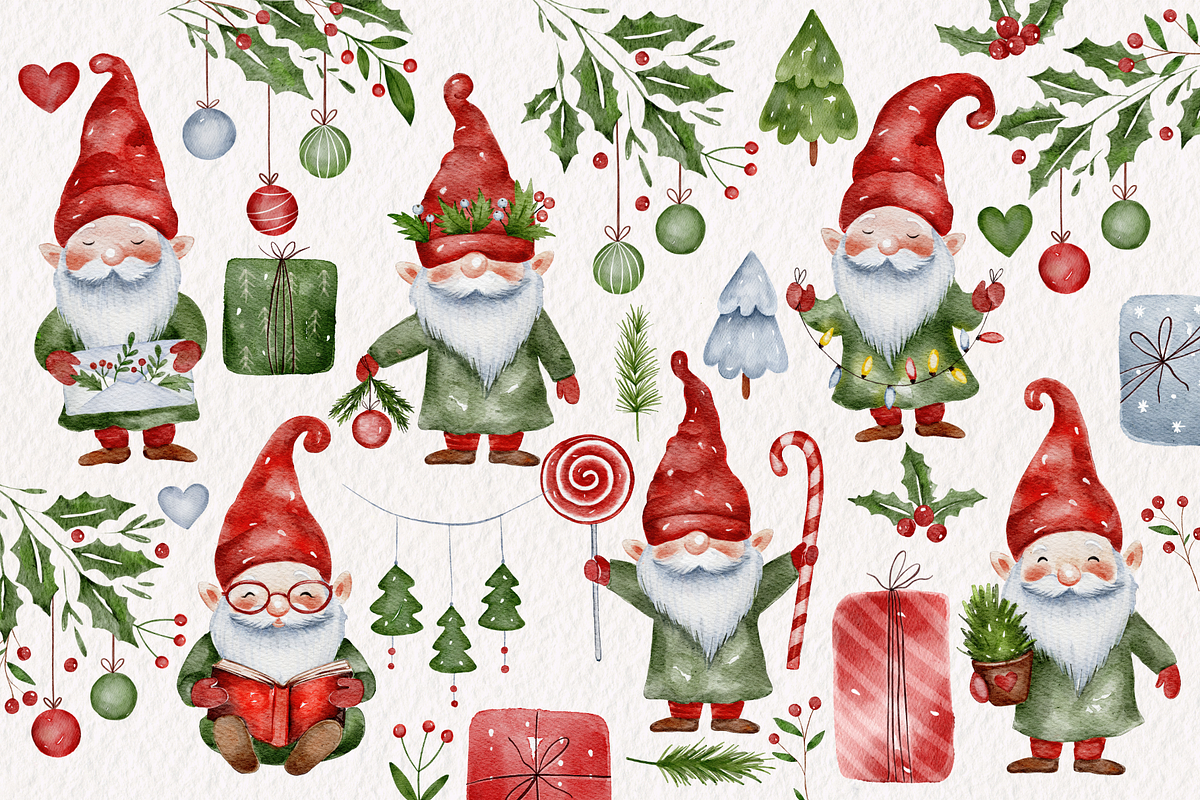 Watercolor Christmas Gnome Bundle, a Seasonal Illustration by Red Ink (Photo 8 of 10)