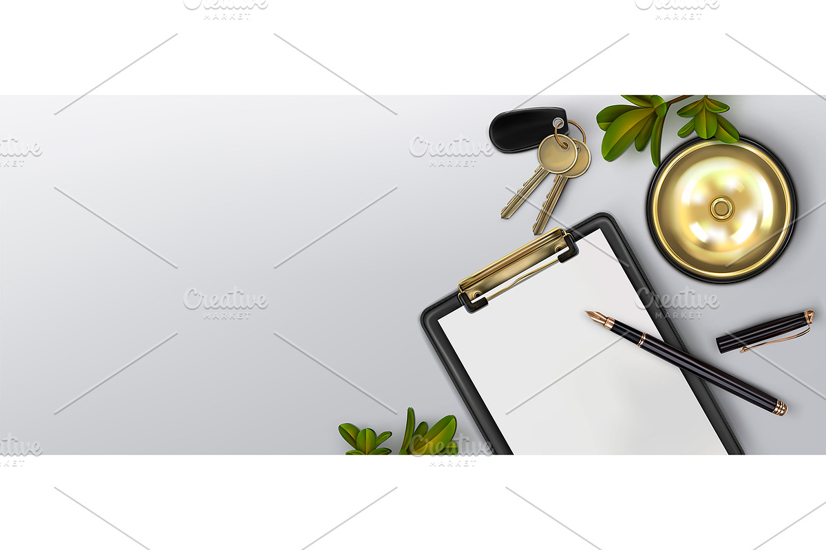 Сlipboard blank sheet ink pen, keys, a Templates & Theme by StudioVin