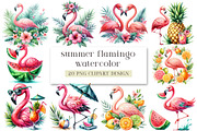 summer flamingo clipart, a Seasonal Illustration by DreamArtGraphic (Thumbnail 1 of 4)