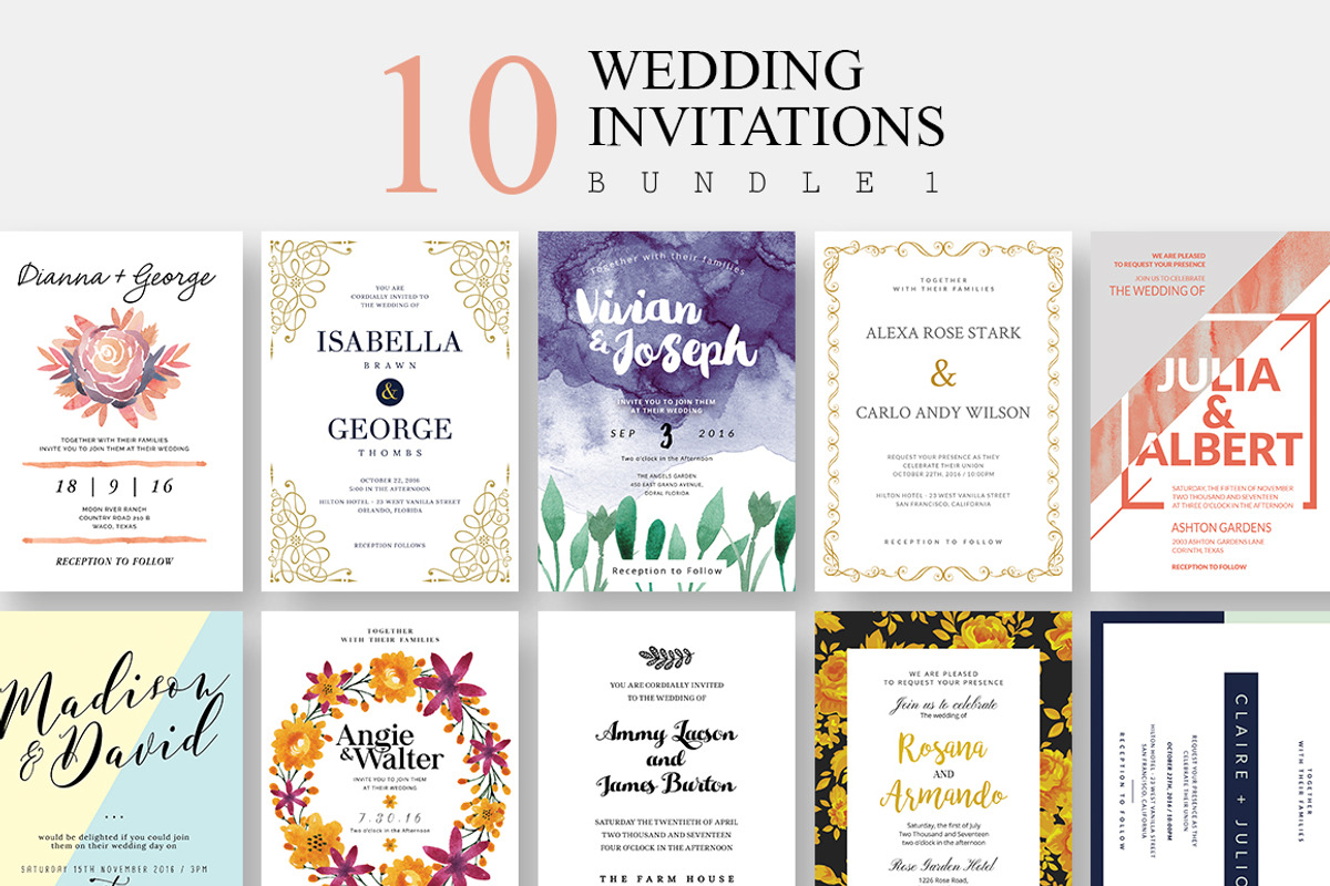 10 Wedding Invitations - Bundle 1, an Invitation Template by Print The Love Boutique (Photo 1 of 2)