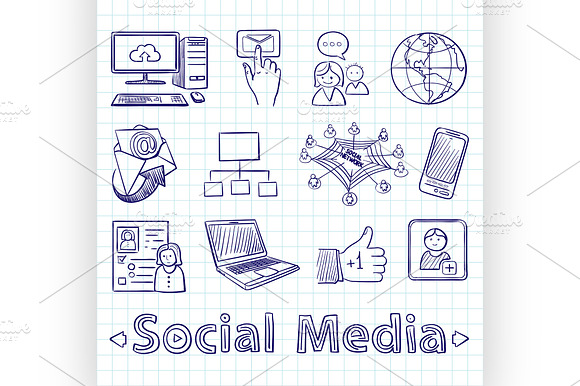 Hand Drawn Social Media Icon Set