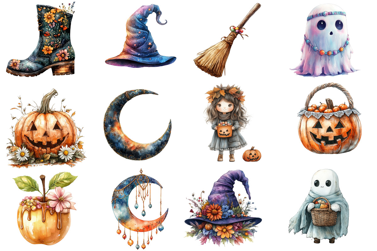 Boho Halloween Trick or Treat Clipar, an Illustration by Designworld (Photo 3 of 5)