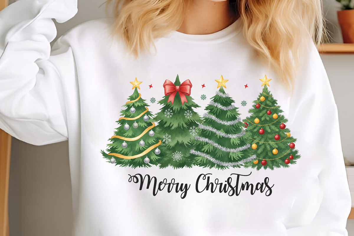 Watercolor Merry Christmas Tree PNG, an Illustration by SinaCreation (Photo 2 of 7)