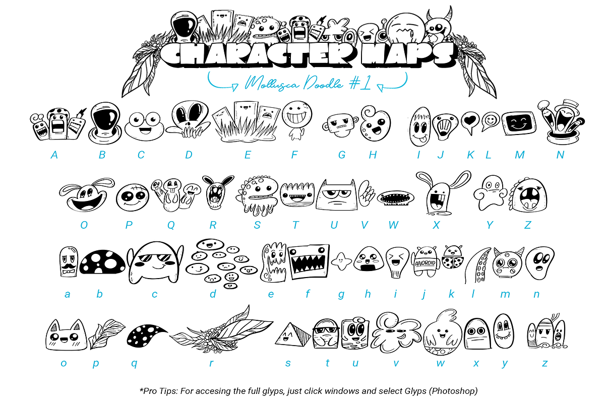 Mollusca Font Trio | Dingbats Doodle, a Script Font by Ardana Creative (Photo 11 of 15)