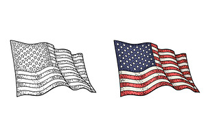 American flag. Vector vintage
