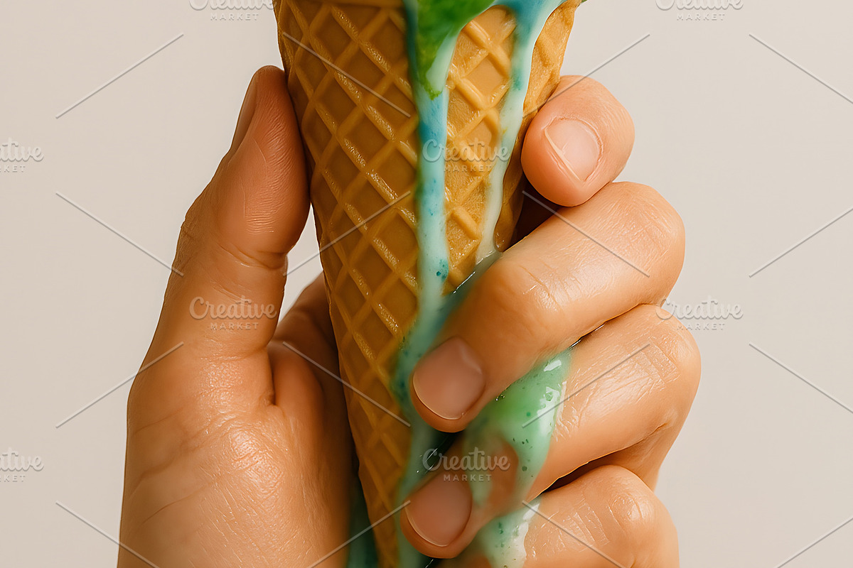 Earth shaped ice cream cone melting in human hand, a Person Photo by GoodGoods (Photo 1 of 2)