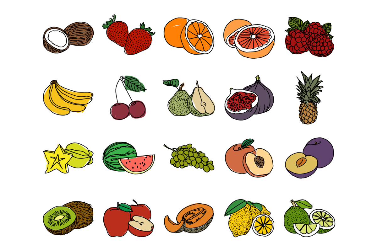20 Hand Drawn Fruit Illustrations, a Food Illustration by Linseed Studio (Photo 3 of 3)
