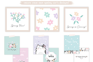 HELLO SPRING Cute Cat Clipart Set