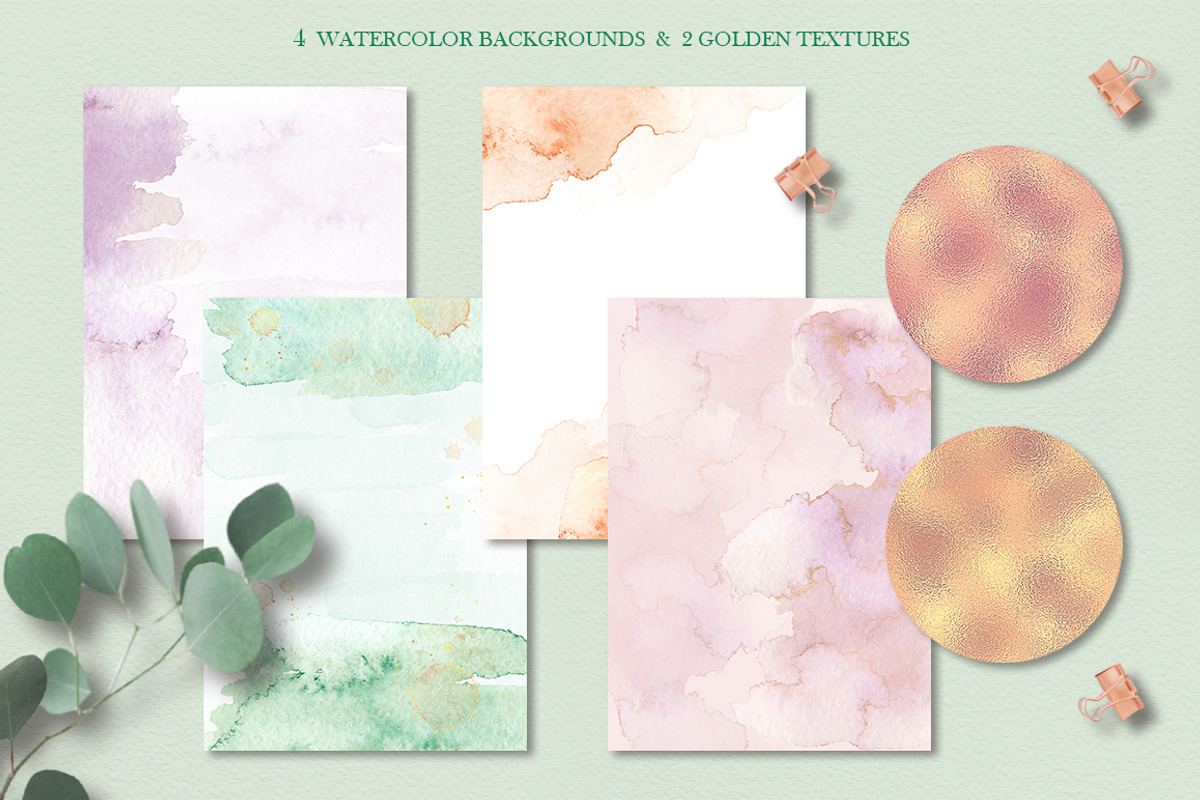 Mint and blush - watercolor clipart, a Decorative Illustration by long summer (Photo 10 of 10)