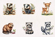 Watercolor Woodland Animals Clipart, a Seasonal Illustration by CreationArt (Thumbnail 4 of 7)