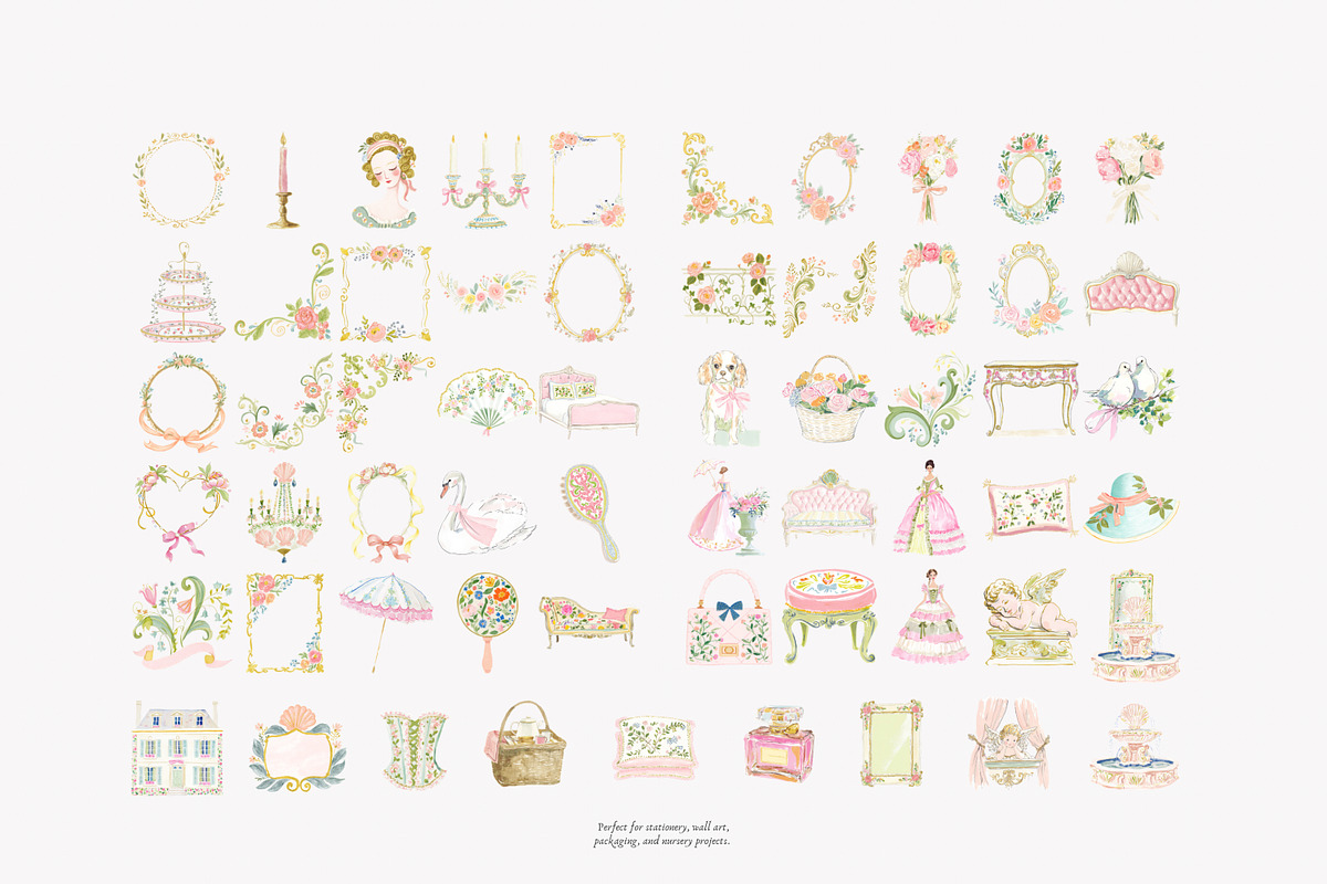 watercolor rococo coquette clipart, a Decorative Illustration by Patishop Art (Photo 9 of 9)