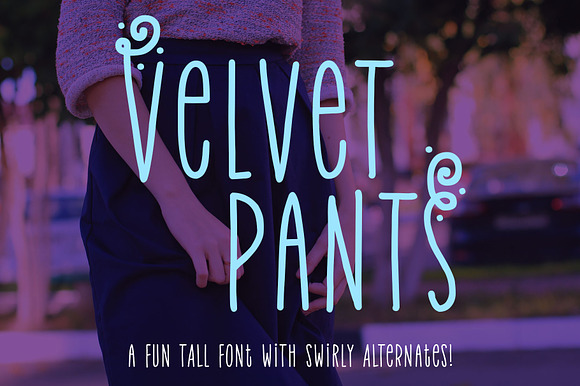 Velvet Pants: tall, narrow caps font preview 8