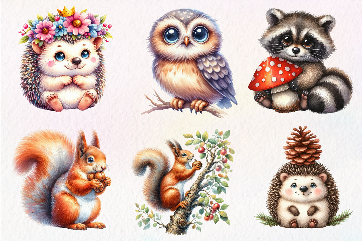 Cute Woodland Animal Clipart, an Illustration by Dream Creation (Photo 3 of 7)