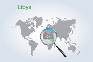 Libya Magnifier Map And Flag