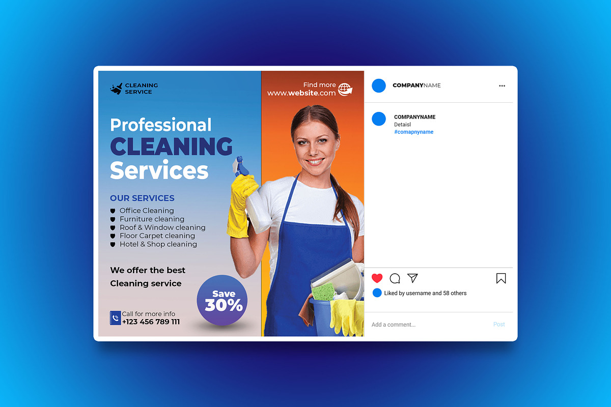 Cleaning service social media post P, a Social Media Template by designSultan (Photo 2 of 4)