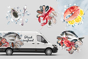 Seafood watercolor clipart, a Food Illustration by Eva Kleinman (Thumbnail 4 of 13)
